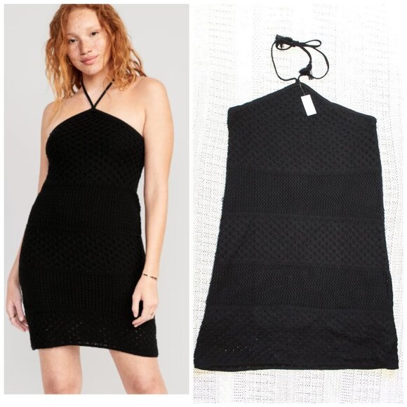NWT Old Navy Halter Crochet Apron Mini Dress Size XL cotton Summer Beach travel - Picture 1 of 11
